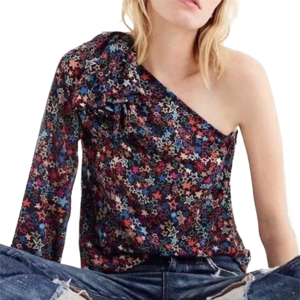 J. Crew Kaleidoscope Star One Shoulder Blouse sz 6
